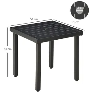 Outsunny Garden Side Table Coffee Table with Umbrella Hole for Patio Balcony