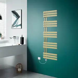 Rinse Bathrooms Designer Electric Thermostatic Heated Towel Rail D Shape Bathroom Radiator Warmer 1600x600mm Brushed Brass