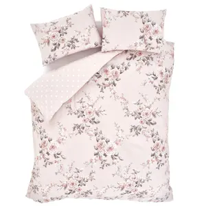 Catherine Lansfield Bedding Canterbury Floral Duvet Cover Set with Pillowcase Blush Pink