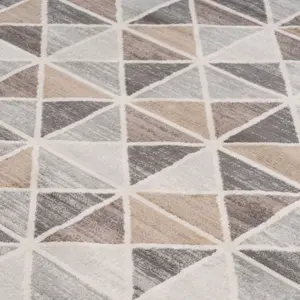 Neutral Beige Grey Geo Tile Area Rug 160x230cm