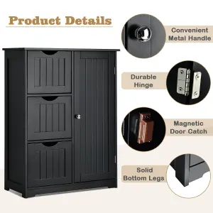 Costway Bathroom Floor Cabinet Storage Cupboard Organizer W/Adjustable Shelf & 3 Drawers