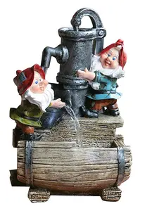 Primrose Garden Gnome Helpers Pump & Barrel Water Feature with LED Lights