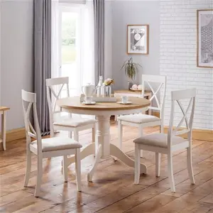 Conklin Round Solid Wood Base Dining Table Three Posts Table Base Colour: Ivory