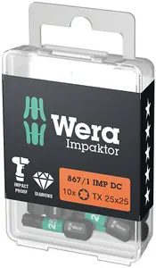 Wera - 867/1 IMP DC TORX DIY Impaktor bits, TX 30 x 25 mm, 10 pieces - 05057626001