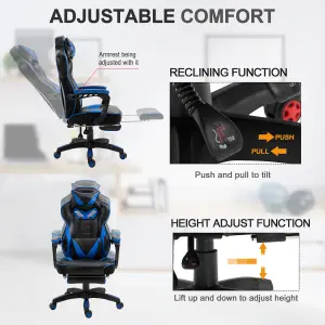 Vinsetto Ergonomic Racing Gaming Chair Office Desk Adjustable Height Recliner with Wheels, Headrest, Blue