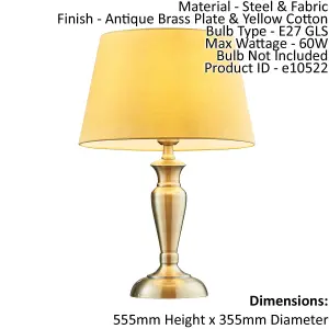 Table Lamp Antique Brass Plate & Yellow Cotton 60W E27 Base & Shade e10522