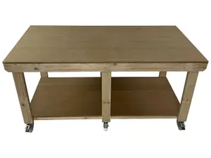 Workbench MDF top, large heavy-duty table (H-90cm, D-120cm, L-210cm) with wheels