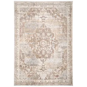 Neutral Beige Traditional Medallion Area Rug 80x150cm