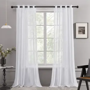 Deconovo Sheer Curtains Faux Linen Solid Semi Transparent Voile Window Net Curtains, White, 132x214cm, 2 Panels