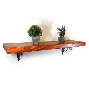 Wooden Shelf with Bracket WOZ 140x110mm Silver 175mm Teak Length of 130cm