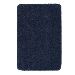 Blue Washable Plain Anti-Slip Modern , Shaggy Rug Easy to clean Dining Room-67cm X 200cm