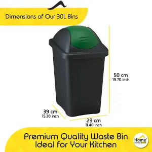 Home Centre Swing Lid Top Plastic Waste Bin 30 Litre Green-Black