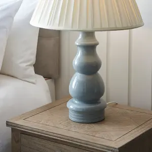 Luminosa Provence & Carla Base & Shade Tall Table Lamp Blue Grey Glaze, Satin Nickel Plate & Cream Fabric