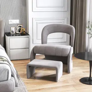 COSTWAY Accent Chair with Ottoman Upholstered Velvet Single Sofa Chair Armchair