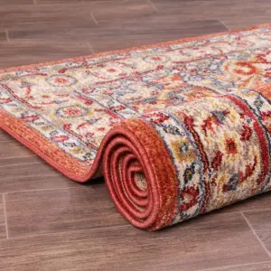 Terracotta Traditional Bordered Floral Persian Rug for Dining Room-80cm X 150cm