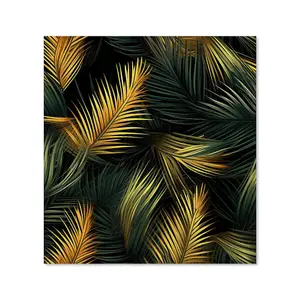 Golden Palm Leaves Premium Glass Kitchen Splashback W600mm x H600mm