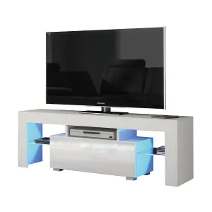 Floe TV Unit 130cm White with High Gloss Doors and LED Lighting - Creative Furniture