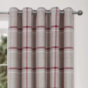 Home Curtains Hudson Woven Check Fully Lined 65w x 54d" (165x137cm) Red Eyelet Curtains (PAIR)