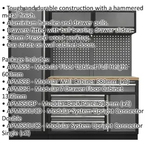 Heavy-Duty Garage Storage System with Pressed Wood Worktop - 1960 x 460 x 2000mm