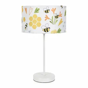 ValueLights Charles White Metal Single Stem Table Lamp with Bee Lamp Shade and LED Bulb