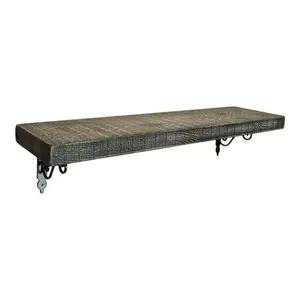 Solid Wood Handmade Rustical Shelf Monochrome 175mm 7 inch with Black Metal Bracket WOZ Length of 190cm