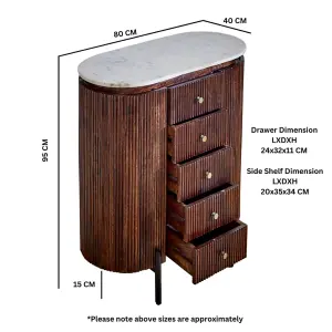 Ruby Mango Wood Wide Chest Of Drawers with Marble Top & Metal Legs