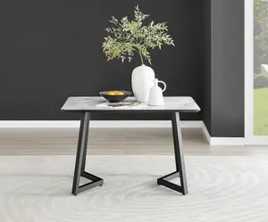 Furniturebox UK Carson White Marble Effect Dining Table & 4 Cappuccino Willow Chairs