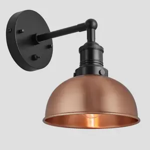 Industville Brooklyn Dome Wall Light, 8 Inch, Copper, Black Holder