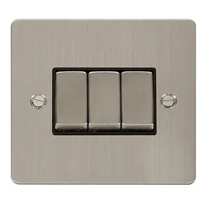 Flat Plate Stainless Steel 10A 3 Gang 2 Way Ingot Light Switch - Black Trim - SE Home