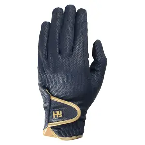 Hy5 Unisex Cottenham Elite Riding Gloves Navy/Gold (XS)