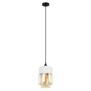 Luminosa Modern Hanging Pendant Black 1 Light  with White, Amber Shade, E27 Dimmable