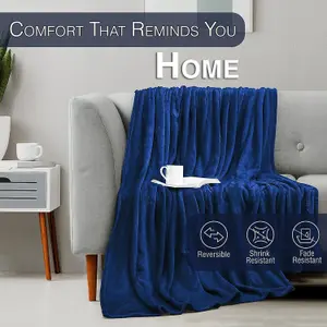 Bedbric Throws for Sofas Large Cozy Blankets and Throws 400 GSM King Size Bed Throw Navy Blue Blanket