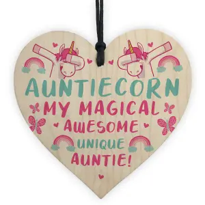 AUNTIE Gift For Birthday Mothers Day Wooden Heart Unicorn Gift For Her