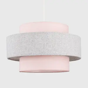 ValueLights Weaver Pair of Modern Ceiling Pendant Light Shades In Pink and Grey Herringbone Finish