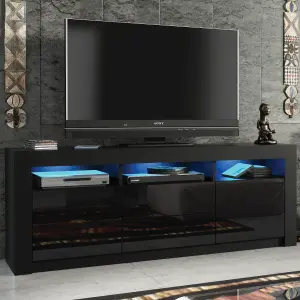 TV Unit 160cm Sideboard Cabinet Cupboard TV Stand Living Room High Gloss Doors - Black