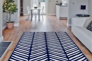 Maestro Collection Herringbone Design Rug in Navy