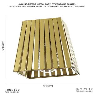 Industrial Retro Matte Gold Light Shade with Flat Metal Strips 13cm Height