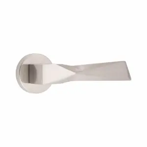 1 Pair Aura Design Door Handles Round Rose Satin Nickel Finish