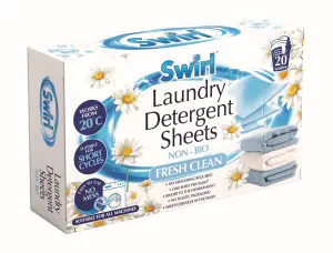 20 Dissolvable Laundry Detergent Sheets Non Bio Fresh Clean Scent