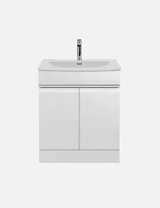 600mm High Gloss White Handleless Floor Standing Soft Close Vanity Unit Ceramic Basin