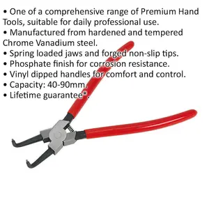 230mm Bent Nose Internal Circlip Pliers - Spring Loaded Jaws - Non-Slip Tips