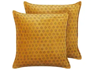 Set of 2 Cushions RAPIS Cotton 45 x 45 cm Geometric Block-Printing Yellow