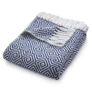 Woven Indoor Outdoor Washable Diamond Cuddly Throw Navy - 130cm x 180cm