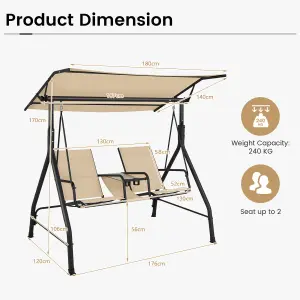 Costway 2 Person Outdoor Patio Swing Patio Loveseat Swing w/Adjustable Canopy