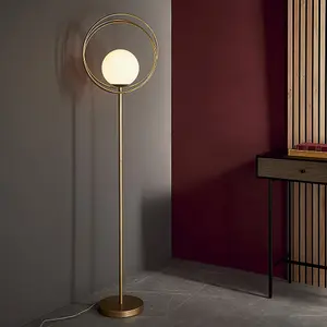 Luminosa Bergamo Floor Lamp Brushed Gold Paint & Gloss Opal Glass