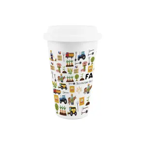 Farmer Ceramic Travel Mug - Novelty Flask Gifts for Farm Workers - Double-Walled Insulated Hot/Cold Drinks Cup Present