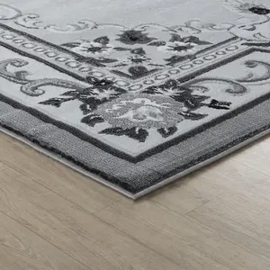 Wadan 80x320 cm Light Grey Gewels Traditional Rug, 10mm Soft Pile Washable Area Rugs, Classic Oriental Rug for Home and Office