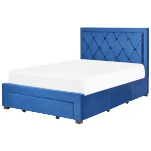 Velvet EU Double Bed with Storage Navy Blue LIEVIN