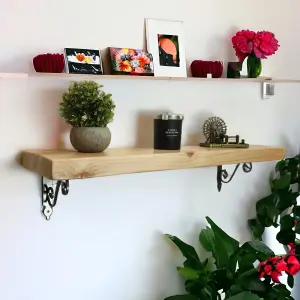 Solid Wood Handmade Rustical Shelf Primed 175mm 7 inch with Silver Metal Bracket WOZ Length of 160cm