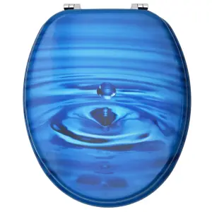 WC Toilet Seat with Lid MDF Blue Water Drop Design